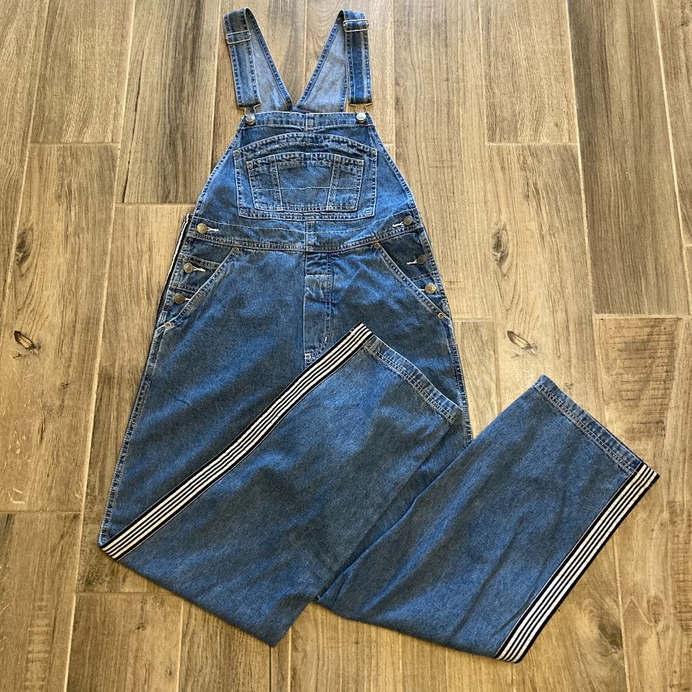 Vintage Arizona Jean Denim Bib Overalls 90s Y2K Side Striped Carpenter Small